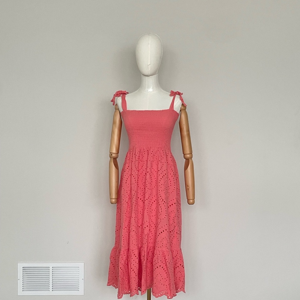 Pink Lily Coral Midi Dress with Bow Straps